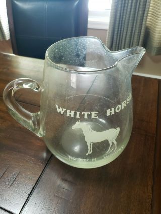 Vintage Large White Horse Scotch Whisky Whiskey Clear Glass Jug