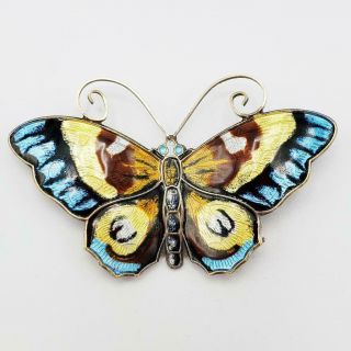 Vintage Large David Andersen Sterling Enamel Butterfly Pin Brooch Norway