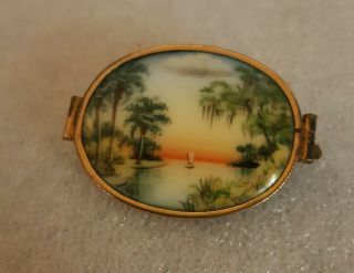 Signed Olive Commons Handpainted Porcelain Cameona Florida Brooch Pin