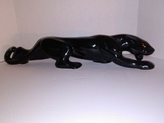 Vintage Mcm Stalking Glossy Black Panther Jaguar Ceramic Figure Statue 19” Long