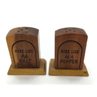 Ohio Turnpike Tombstones Vintage Wooden Salt And Pepper Shakers
