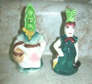 Vintage Anthropomorphic Py Peas Radish Head Ladies Salt And Pepper Shakers