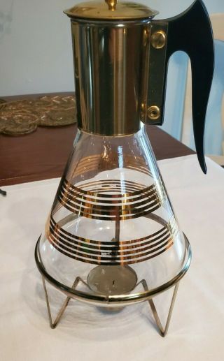 Vintage Inland Glass Coffee Carafe Pot With Warmer Stand Mcm
