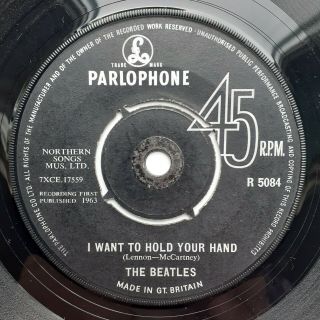 Mega Rare " I Want To Hold Your Hand " Parlo/gramo Crossover Pressing Beatles