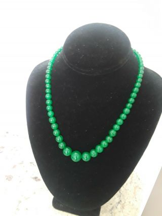 Vtg.  Natural Emeral Green Jadeite Jade Bead Necklace 19.  50”