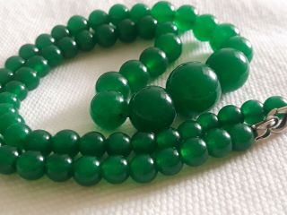 Vtg.  Natural Emeral Green Jadeite Jade Bead Necklace 19.  50” 3