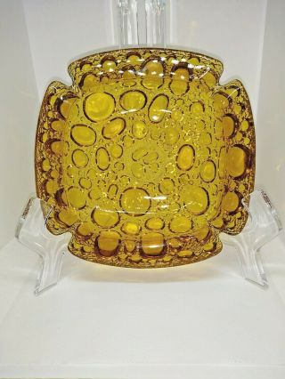 Vintage Blenko Hand Blown Honey Amber Bubble Ashtray 6 " Mid Century Modern