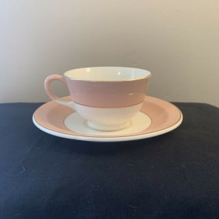 Vintage The French Saxon China Co.  Petite Coral Teacup And Saucer.  22kt Gold