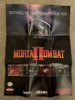 Mortal Kombat Ii 2 Snes Vintage Print Ad/poster Official Art / Near