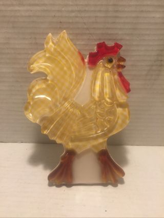 Vintage Acrylic Chicken Rooster Trivet Wall Plaque Mid Century Retro 60s Kitchen