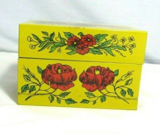 Vintage Syndicate Mfg Co.  Metal Recipe Box Yellow W/red Flowers,  Card Index