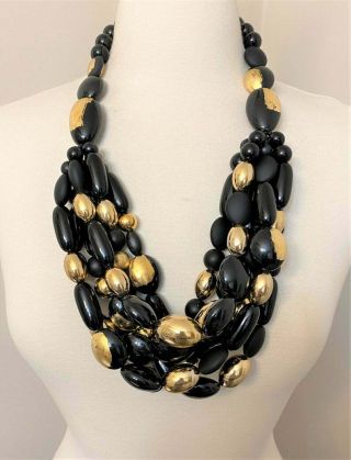 Gorgeous Designer Black & Gold Leaf Necklace