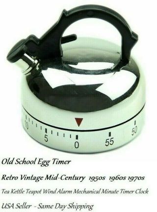 Retro Vintage Style Tea Kettle Teapot Wind Alarm Mechanical Minute Timer Clock
