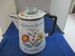 Vintage Berggren Design Swedish Scandinavian Enamelware Coffee Pot