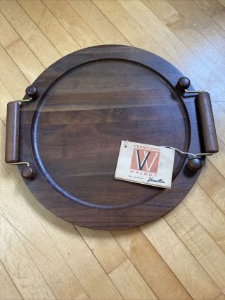 Vintage 1960s Vermillion Walnut Wooden Serving Tray Mid Century Modern Platter