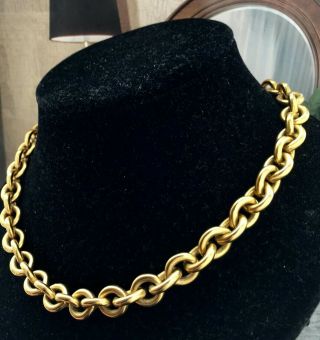 Vtg Anne Klein Chain Link Necklace Designer Gold Tone Choker Top Line