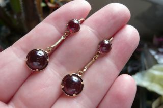 Art Deco Style Cabachon Garnet And 9 Carat Gold Drop Earrings