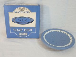 Vintage Nos Mcm Fesco Mayfair Blue Plastic Wedgewood Soap Dish W/ Box