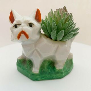 Vintage Japan Ceramic Bulldog Toothpick Holder Pin Cushion Cubist Geometric Dog