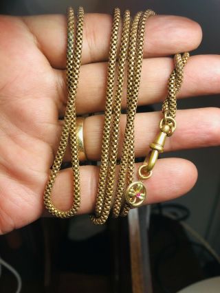 Antique Victorian Rolled Gold Muff Chain/guard,  Dog Clip Clasp & Clover ☘️ Charm
