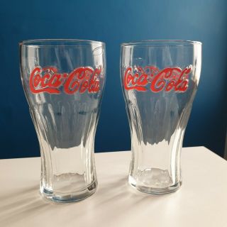 Vintage Style Classic Coca Cola Glass Red Lettering X 2 Glasses Vgc