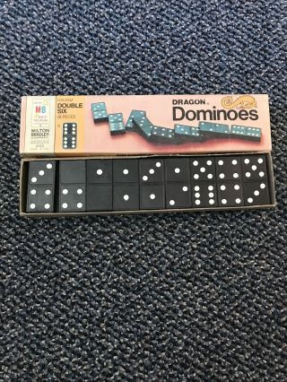 Vintage 1970 Dominoes By Milton Bradley Halsam Double Six Dragon 4130 Complete