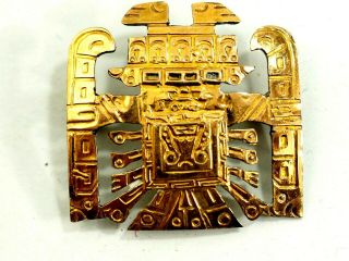 Peru 18k Gold And Sterling Silver Viracocha Brooch Pin