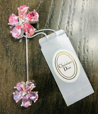 Christian Dior Vintage Pink & Purple Rhinestone Stick Pin Brooch Tag