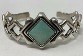 Vintage Southwestern Navajo Turquoise Cuff Bracelet Sterling Silver Carol Felley