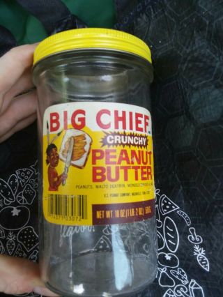Big Chief Peanut Butter Jar Advertising 10 Oz Glass Jar/bottle With Lid