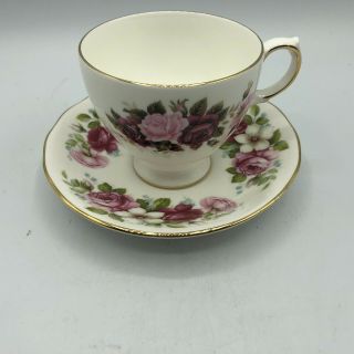 Queen Anne Bone China Pink Red Rose Tea Cup And Saucer,  Made In England