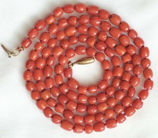 26 " Antique Natural Dark Red Mediterranean Coral 4 - 5mm Bead Necklace - 20.  1 Grams