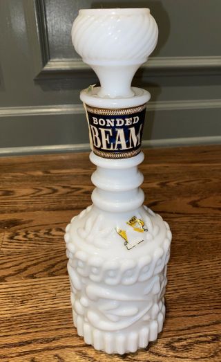 Vintage 1960s Bonded Beam Milk Glassware Whiskey Decanter
