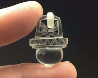 Rare Antique Edwardian Art Deco Chinese Carved Rock Crystal Pendant