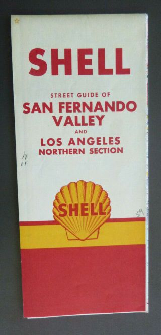 1959 San Fernando Valley road street map Shell oil gas California pre interstate 2