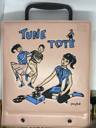 Tune Tote Record Holder 1950s Pink Ponytail W/ 10 Records.