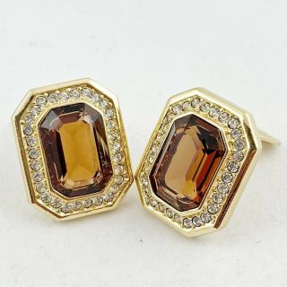 Dior Vintage Signed Christian Dior Gold Clip On Earrings - Crystals And Citrine