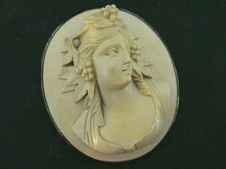 Antique Large Victorian 19th Century Grand Tour Lava Cameo Brooch Pin
