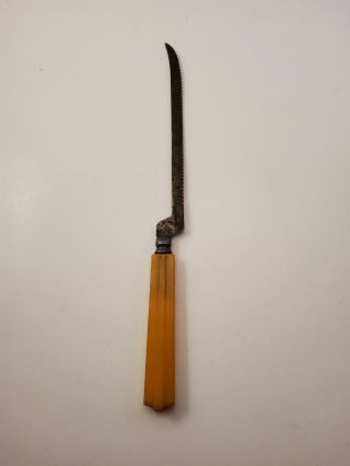 Vintage Kitchen Utensil Serrated Knife Saw Gold Bakelite Handle