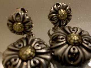 Ann King Sterling Silver 18k Gold Ornate Flower Dangle Earrings 1.  25 "