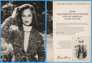 1973 Estee Lauder Azuree Natural Shampoo Calvin Klein Sweater Womens Fashion Ad