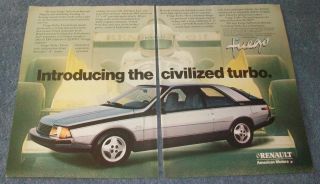 1982 Renault Fuego Turbo Vintage 2pg Color Ad " Introducing The Civilized Turbo "