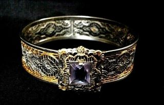 1933 Art Deco E L Ward Filigree Topaz Rhinestone Gold Silver Rhodium Bracelet