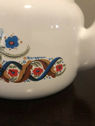 Berggren Swedish Porcelain Enamelware Wood Handle Teapot Kettle Folk Art 2