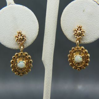 14k Gold Opal Earrings Fiery Round Opals Dangling Estate