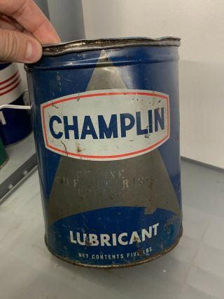 Early Metal Champlin 5 Pound Grease Can Empty Oil Can Gas Station