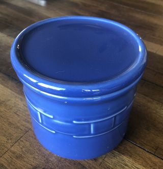 Longaberger Pottery Blue Cornflower Salt Candle Holder Crock 1 Pint Lid Coaster