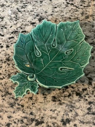 Georges Briard Vintage Small Green Glazed Maple Leaf Small Dip Bowl Dish Signed