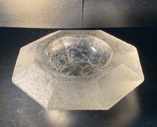 Vintage Heavy Octagonal Bowl Dish Ashtray Cut Etched Art Deco Lead Crystal Glass