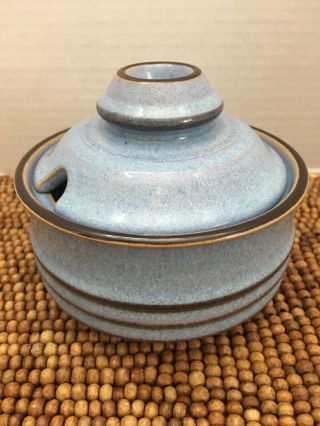 Denby England Corfu Blue Rust Brown Stoneware Sugar Bowl Container Lid 3.  75”